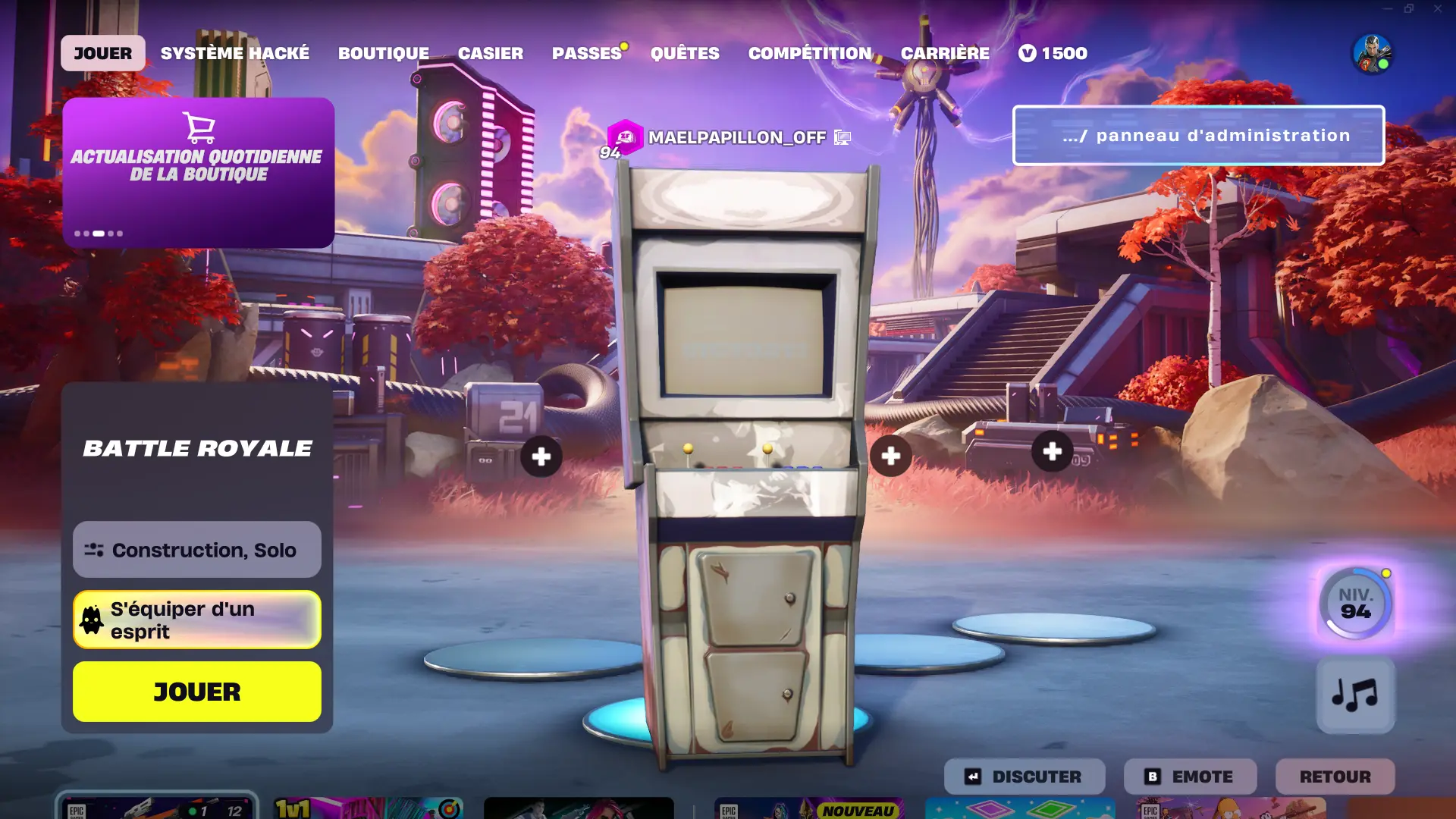 Borne d'arcade dans le salon — code InsertCoinToContinue